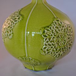 Vaas, aardewerk, groen, decoratie