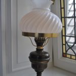 Tafellamp, model olielamp, messing, glas
