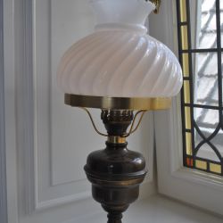 Tafellamp, model olielamp, messing, glas