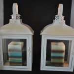 Lantaarns met kaarsen, 2 stuks, metaal, brocante