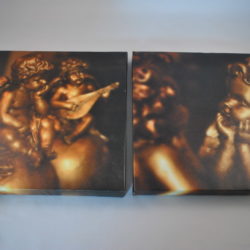 2 schilderijen, canvas, engeltjes, brocante