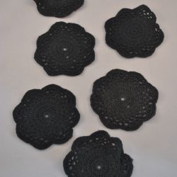 onderzetters, 6 stuks, zwart, haakwerk