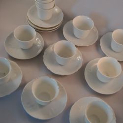Kop en schotel, 11 stuks, wit, porselein, antiek