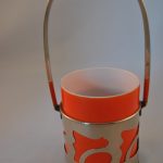 Suikerpotje, vintage, rvs, porselein, oranje