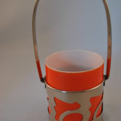 Suikerpotje, vintage, rvs, porselein, oranje