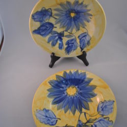 2 diepe borden (geel met blauw)