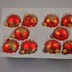 10 kerstballen, rood met goudkleurige engel