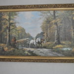 Schilderij: bosgezicht met houttransport, gesign.