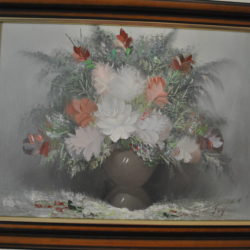 Schilderij: vaas met bloemen, gesign. Joy