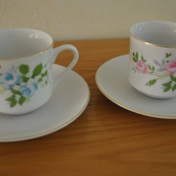 Kop en schotel, 2 stuks, bloemmotief (merkloos)
