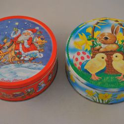 2 blikken trommeljes (Paas- en Kerstdecoratie)