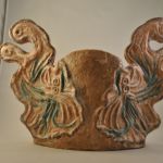Vaas, geelbruin met groen (kunstobject)