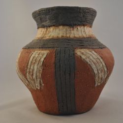 Vaas, aardewerk (bruin/beige/zwart)
