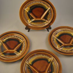 4 Fondueborden, geel/bruin, jaren '70
