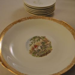 Bord (jachttafreel)  + 6 schoteltjes