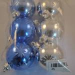 Kerstballen, wit en blauw, 6 stuks