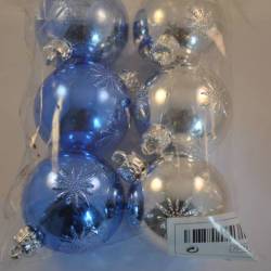 Kerstballen, wit en blauw, 6 stuks