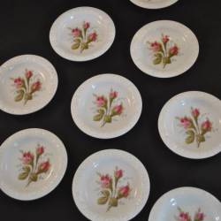 9 porseleinen schoteltjes (rozenknopjes)