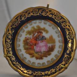 Bordje, blauw/goudkleur (Limoges, France), 9,5 cm