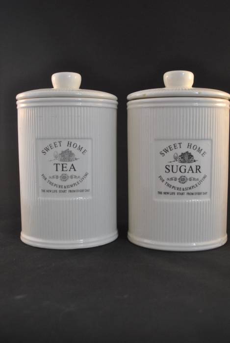 Controversieel Ontaarden Belegering 2 porseleinen voorraadpotten (Tea & Sugar) "Sweet Home" - Eersteklas  Tweedehands