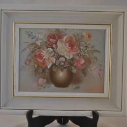 Schilderij bloemenvaas, in lijst 35 x 29