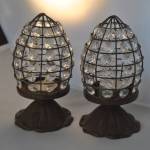 2 waxinelichthouders (metaal, glas)