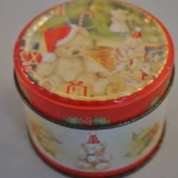Rond blikje met kerstversiering
