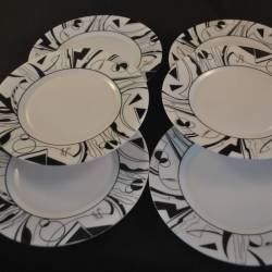 6 ontbijtborden (Arcopal), 19,5 cm, zwart decor