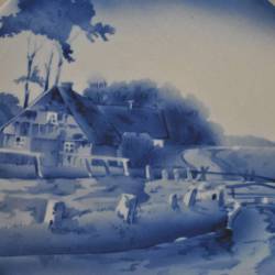 2 wandborden (boerderijtjes aan water) 28 cm