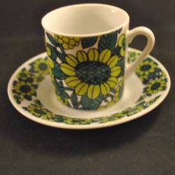 kop en schotel, vintage, groen/geel