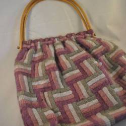 Vintage schoudertas (wol, houten hengsel)