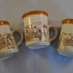 3 bekers met oor (Biltons, England) met agrarisch tafereel
