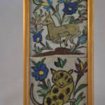 2 tegeltjes in 1 lijst: dieren en bloemen, polychroom; 23 x 12 cm