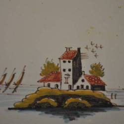 Tegeltje Makkumer aardewerk, polychroom 13 x 13