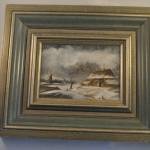 Winterlandschap, schilderijtje in houten lijst