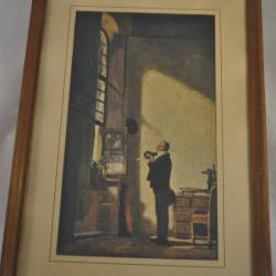 Kleurenprent van Carl Spitzweg: der Schreiber (de klerk)